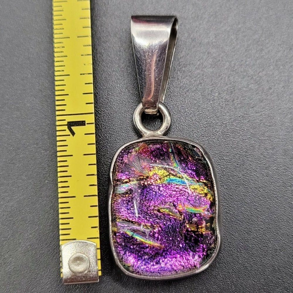 Charles Albert 950 Sterling Silver Pink Dichroic Glass Pendant Rectangular - Picture 6 of 7